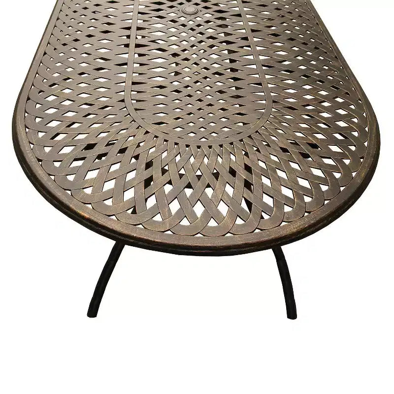 11pc Patio Dining Set with 95" Contemporary Modern Mesh Lattice Aluminum Oval Table with Ten Chairs - Bronze - Oakland Living: UV-Resistant