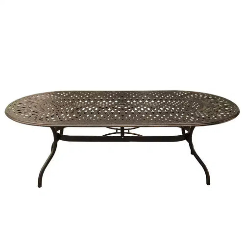 9pc Patio Dining Set with 95" Modern Mesh Lattice Aluminum Oval Table & Arm Chairs - Bronze - Oakland Living: UV-Resistant, Weatherproof