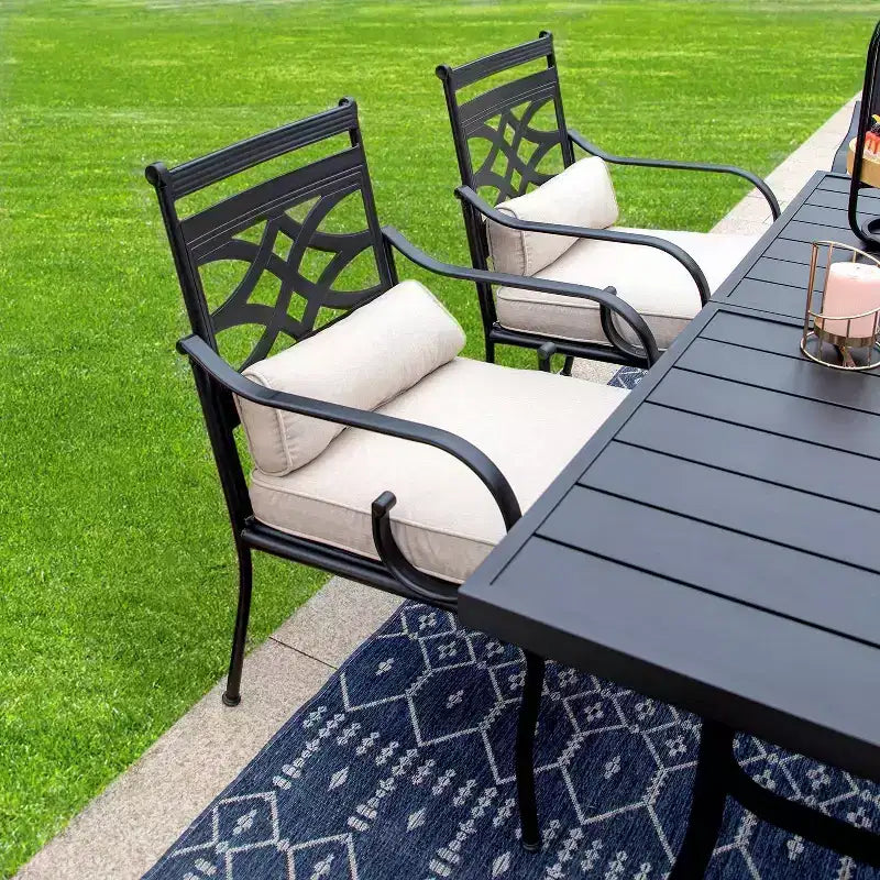 7pc Outdoor Dining Set with Chairs with Cushions & Large Metal Table with Umbrella Hole - Captiva Designs
