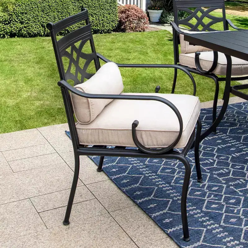 7pc Outdoor Dining Set with Chairs with Cushions & Large Metal Table with Umbrella Hole - Captiva Designs
