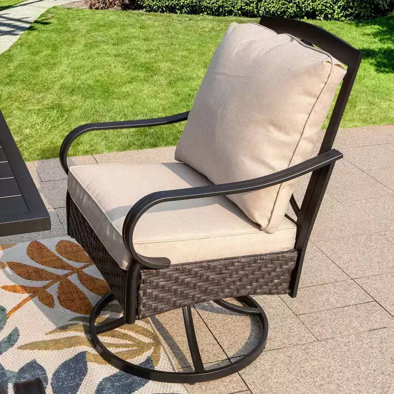 Captiva Designs 7pc Steel Outdoor Patio Dining Set with Swivel Chairs & Metal Table with Umbrella Hole Black
