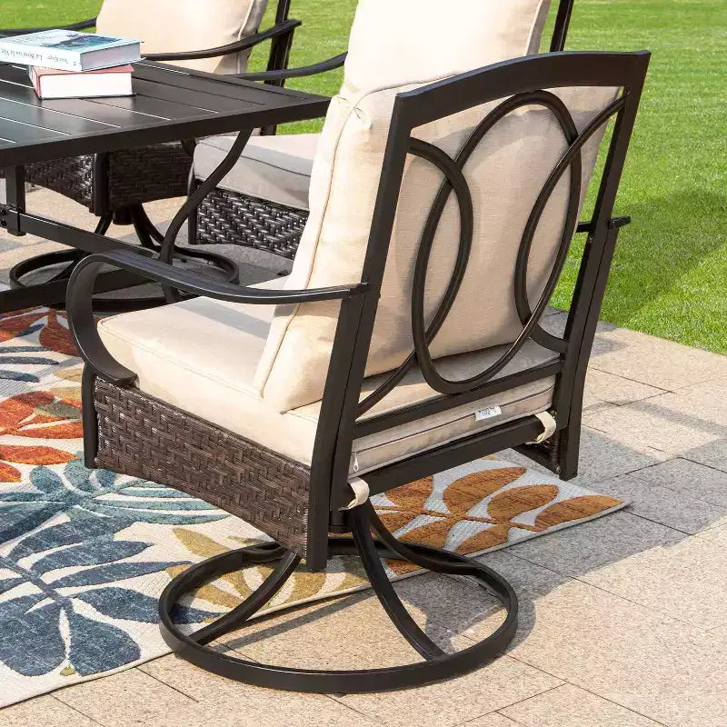 Captiva Designs 7pc Steel Outdoor Patio Dining Set with Swivel Chairs & Metal Table with Umbrella Hole Black