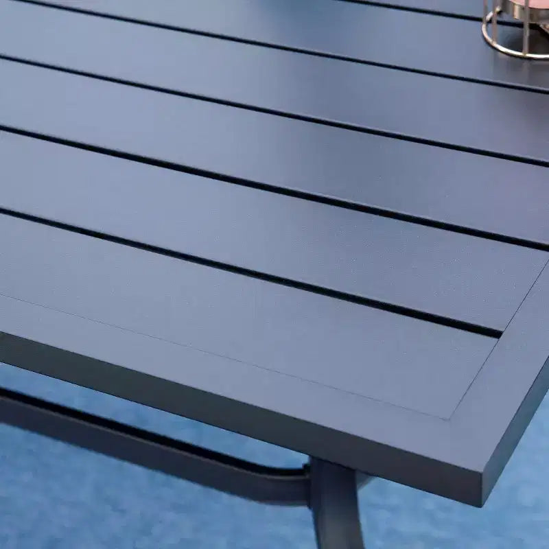 Ensemble de salle à manger extérieur 7 pièces avec table à lattes métalliques et trou pour parasol de 1,57 po et chaises en aluminium – Captiva Designs : Ensemble de patio résistant aux intempéries