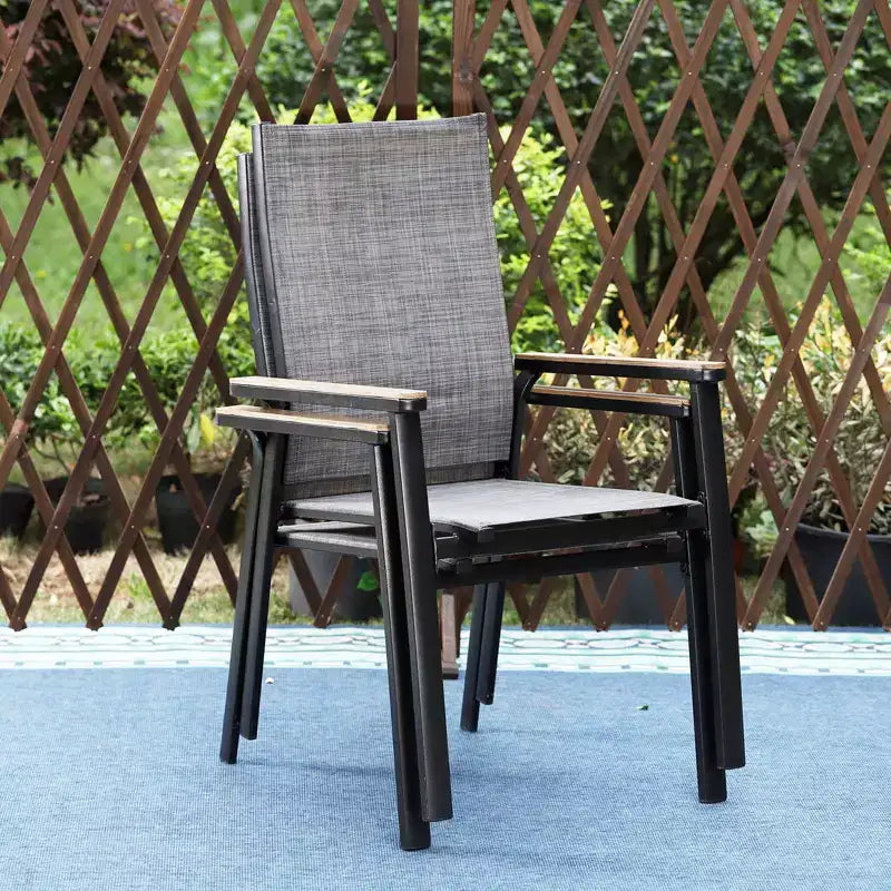 Ensemble de salle à manger extérieur 7 pièces avec table à lattes métalliques et trou pour parasol de 1,57 po et chaises en aluminium – Captiva Designs : Ensemble de patio résistant aux intempéries