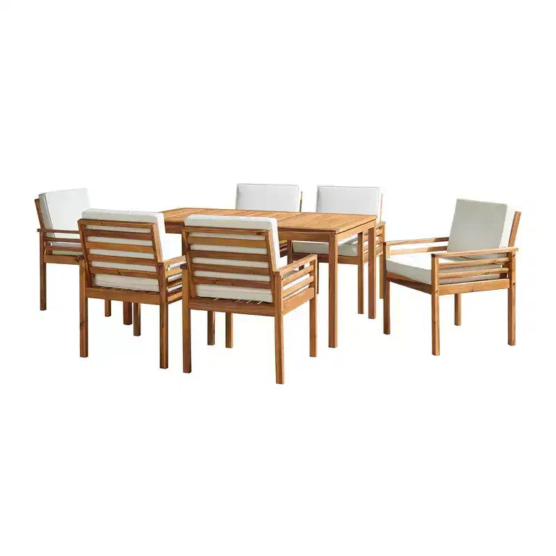 Alaterre Furniture 8pc Outdoor Patio Dining Set, Okemo Table with 10' Auto Tilt Umbrella Blue