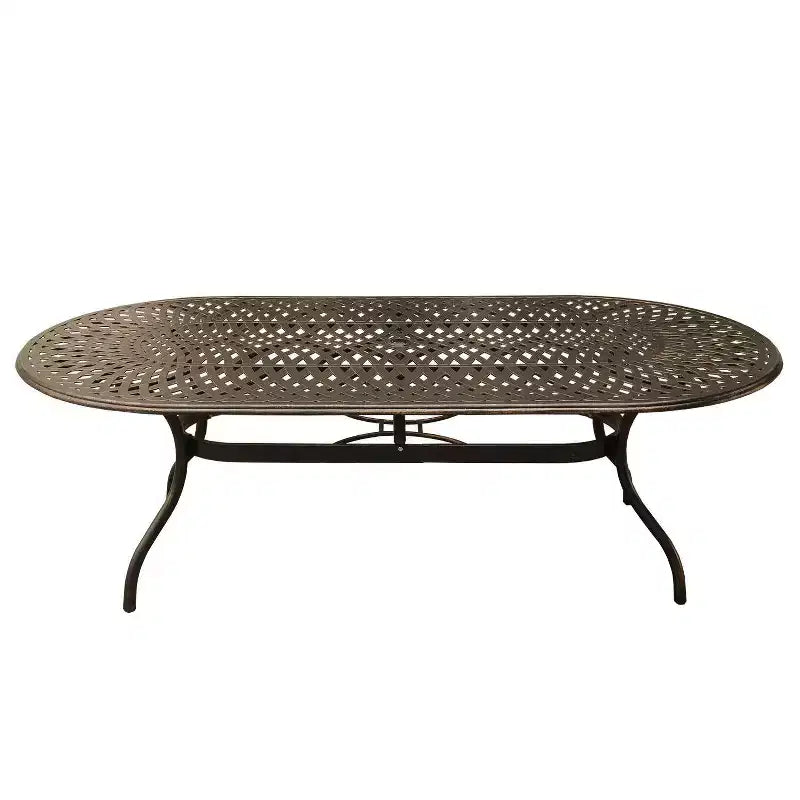 11pc Patio Dining Set with 95" Contemporary Modern Ornate Mesh Lattice Aluminum Oval Dining Table - Bronze - Oakland Living: UV-Resistant