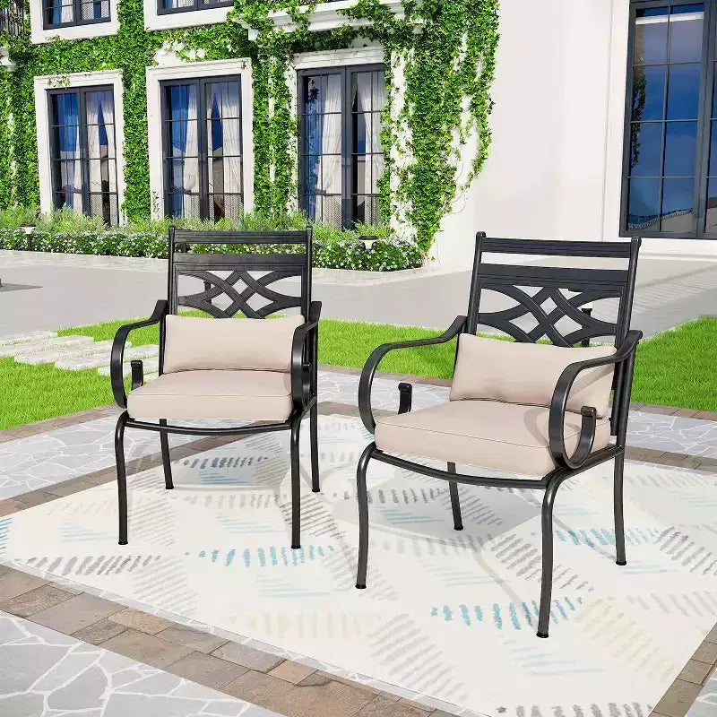7pc Outdoor Dining Set with 2 Swivel Chairs & Faux Wood Table with Umbrella Hole - Captiva Designs: Weather-Resistant Patio Furniture