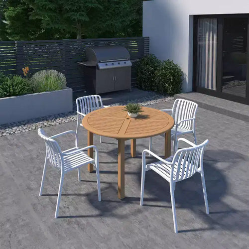 Amazonia Beijo 5pc Round Oval Outdoor Patio Dining Set White
