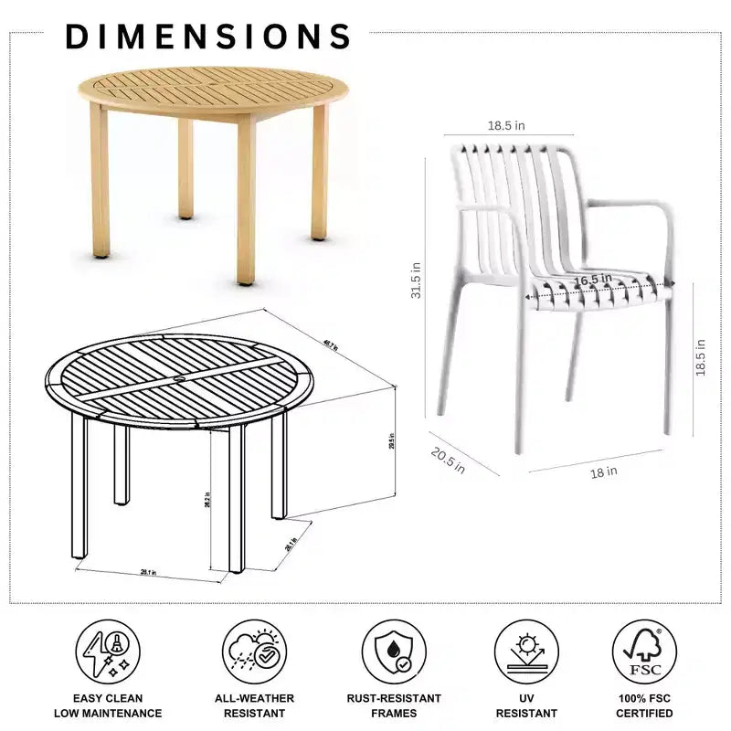 Amazonia Beijo 5pc Round Oval Outdoor Patio Dining Set White