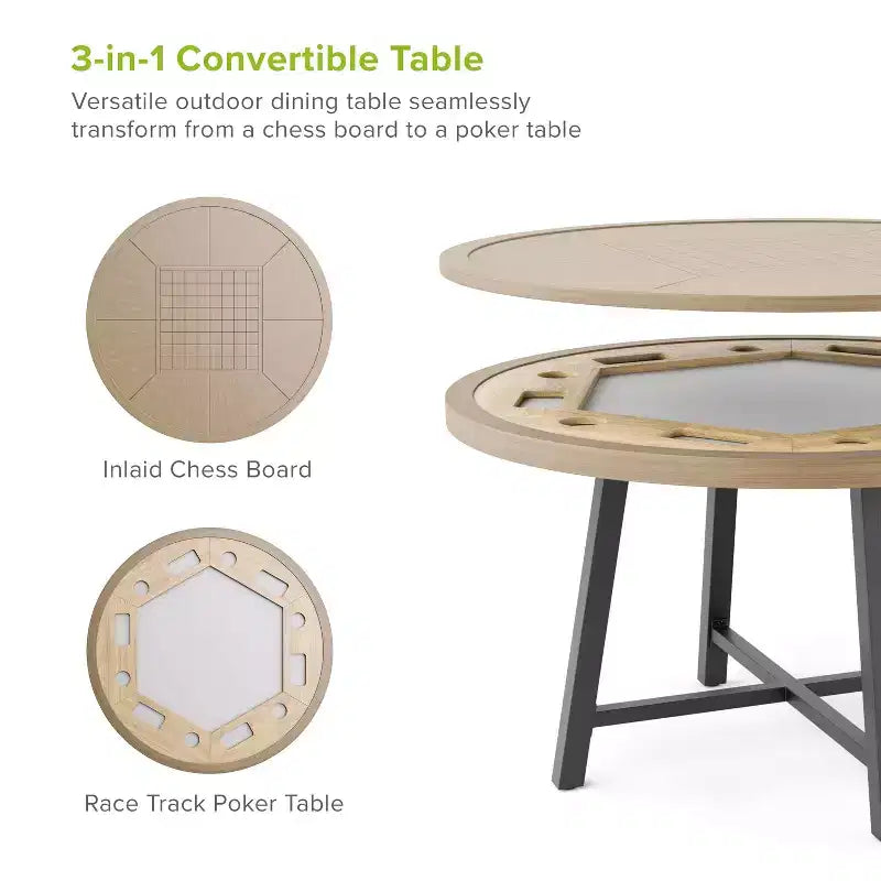 Greemotion 5pc Lyon 3-in-1 Outdoor Convertible Patio Dining Set with Arm Chairs Brown: Modern Aluminum & Teak Table, UV-Resistant