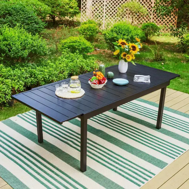 Ensemble de salle à manger d'extérieur 9 pièces avec table extensible en acier et chaises rembourrées - Captiva Designs : Mobilier d'extérieur résistant aux intempéries