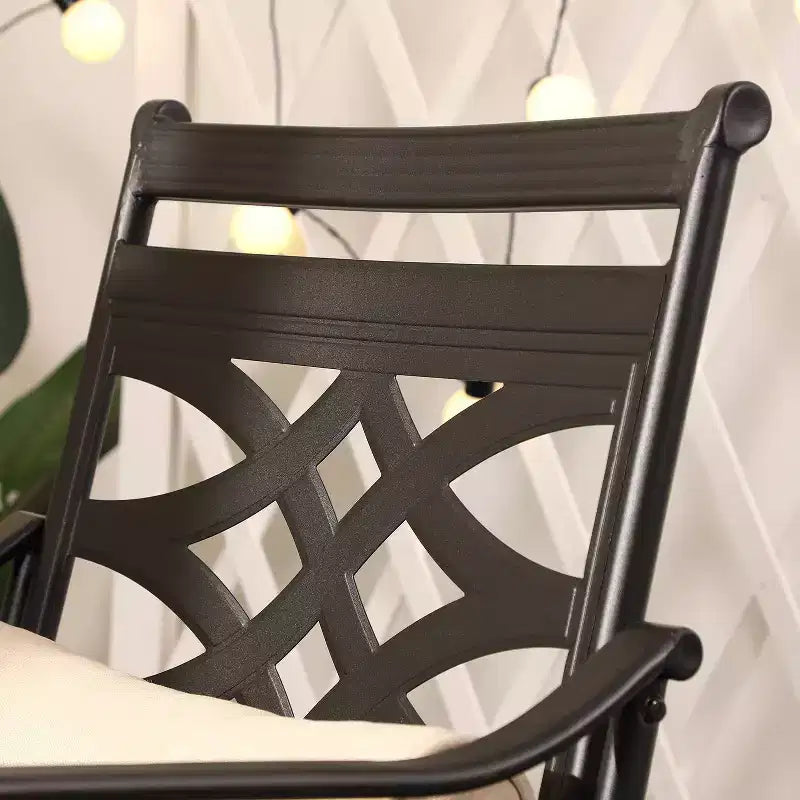 5pc Outdoor Dining Set with Swivel Chairs with Seat & Back Cushions & Square Metal Table with Umbrella Hole - Captiva Designs
