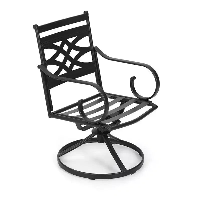5pc Outdoor Dining Set with Swivel Chairs with Seat & Back Cushions & Square Metal Table with Umbrella Hole - Captiva Designs