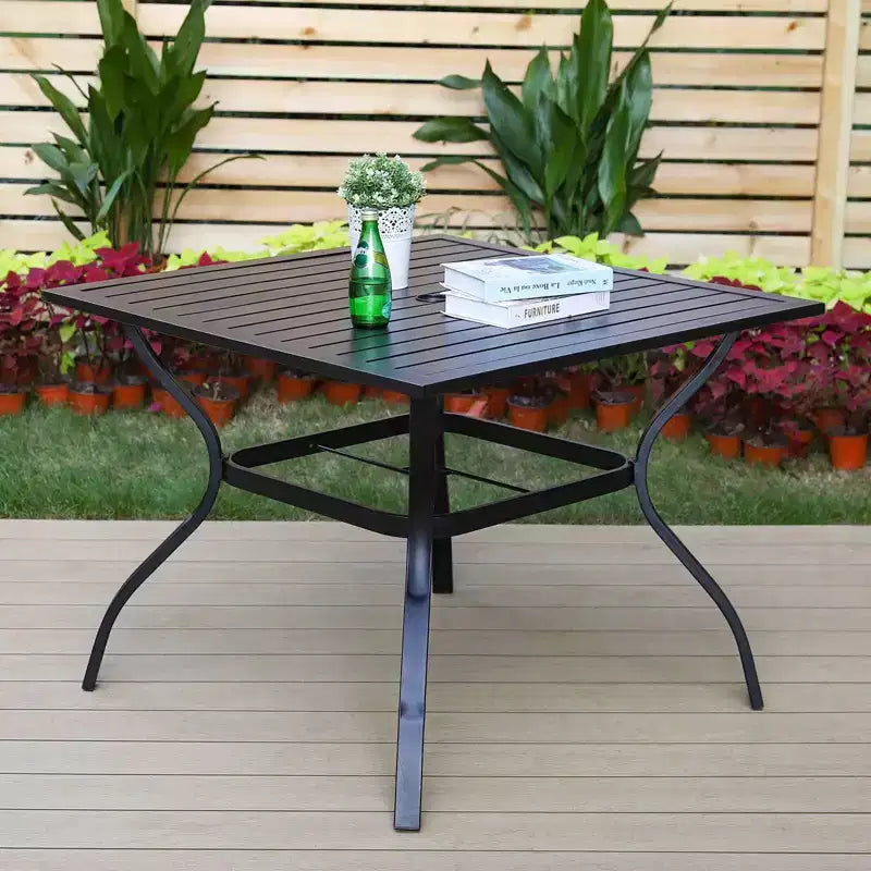 5pc Outdoor Dining Set with Swivel Chairs with Seat & Back Cushions & Square Metal Table with Umbrella Hole - Captiva Designs