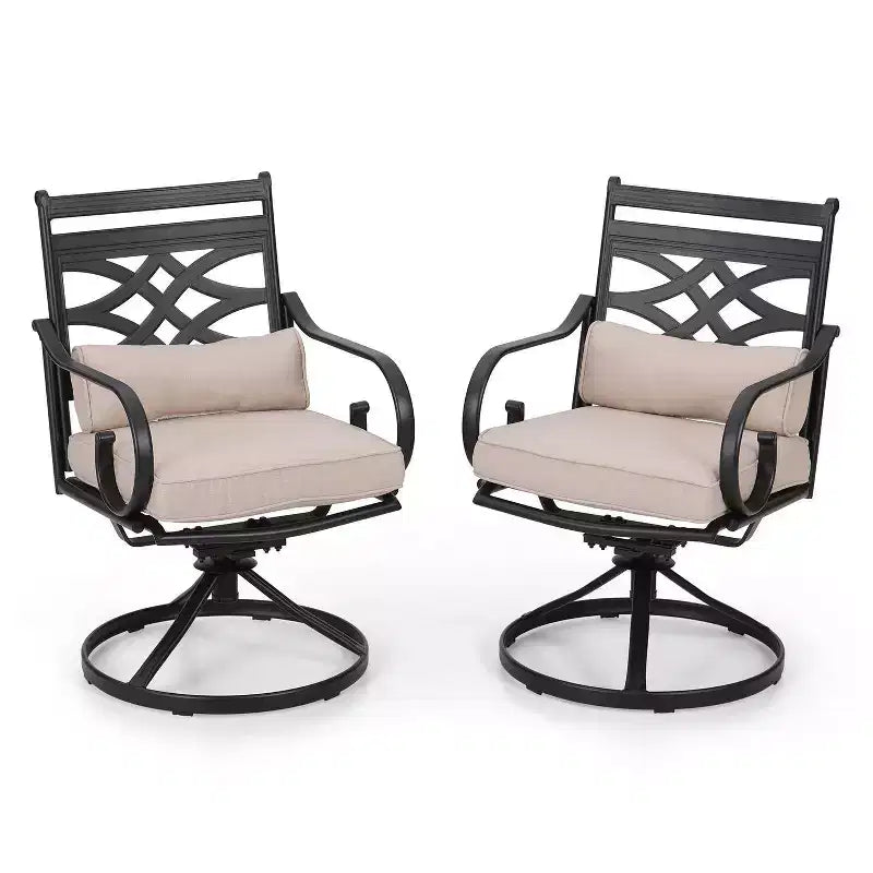 5pc Outdoor Dining Set with Swivel Chairs with Seat & Back Cushions & Square Metal Table with Umbrella Hole - Captiva Designs