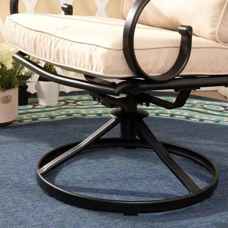 5pc Outdoor Dining Set with Swivel Chairs with Seat & Back Cushions & Square Metal Table with Umbrella Hole - Captiva Designs