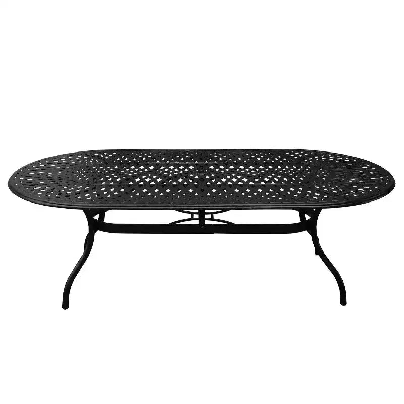 Ensemble de salle à manger d'extérieur 9 pièces avec table ovale moderne en treillis d'aluminium de 95 pouces et fauteuils Checker - Oakland Living