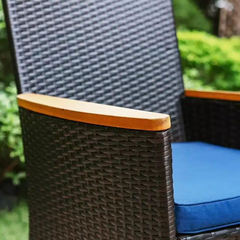 5pc Outdoor Dining Set with Wicker Chairs with Cushions & Round Metal Table with Umbrella Hole - Blue - Captiva Designs
