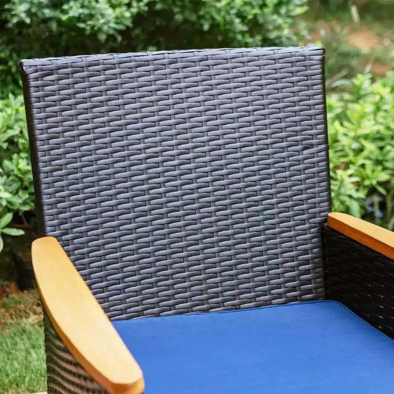 5pc Outdoor Dining Set with Wicker Chairs with Cushions & Round Metal Table with Umbrella Hole - Blue - Captiva Designs