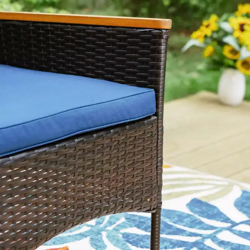 5pc Outdoor Dining Set with Wicker Chairs with Cushions & Round Metal Table with Umbrella Hole - Blue - Captiva Designs