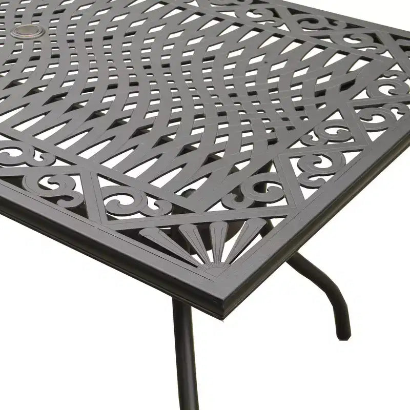 7pc Patio Dining Set with 68" Modern Ornate Outdoor Mesh Aluminum Rectangular Table & Checker Chairs - Black - Oakland Living