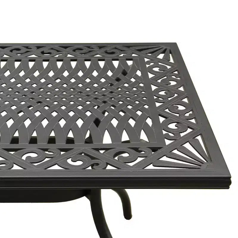 7pc Patio Dining Set with 68" Modern Ornate Outdoor Mesh Aluminum Rectangular Table & Checker Chairs - Black - Oakland Living