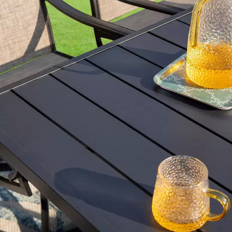 7pc Patio Dining Set with Rectangle Table with 1.57" Umbrella Hole & Sling Arm Chairs - Captiva Designs