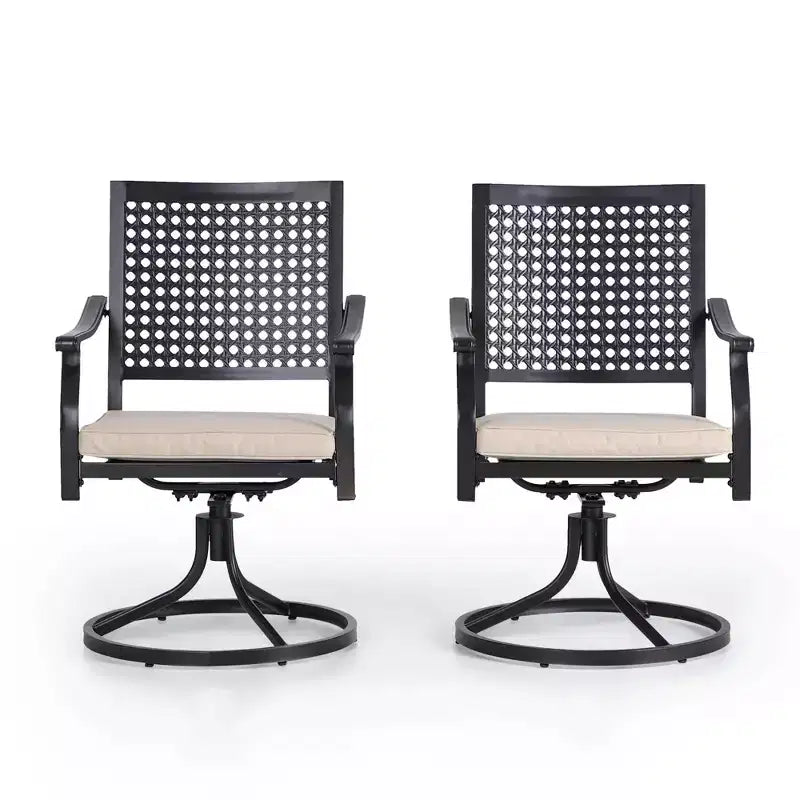 5pc Outdoor Dining Set with Swivel Chairs with Cushions & Round Metal Table with Umbrella Hole - Black - Captiva Designs