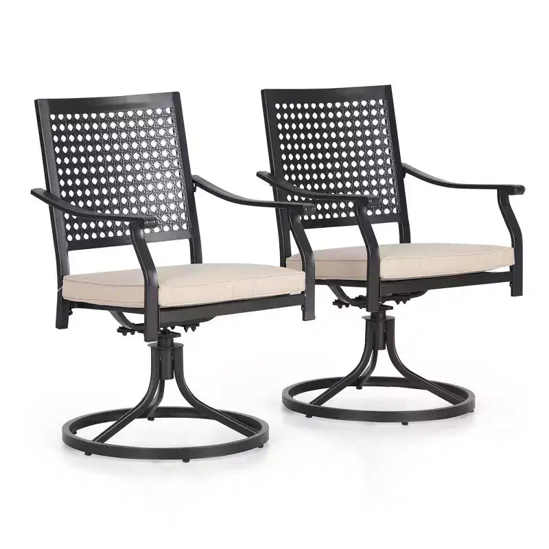 5pc Outdoor Dining Set with Swivel Chairs with Cushions & Round Metal Table with Umbrella Hole - Black - Captiva Designs