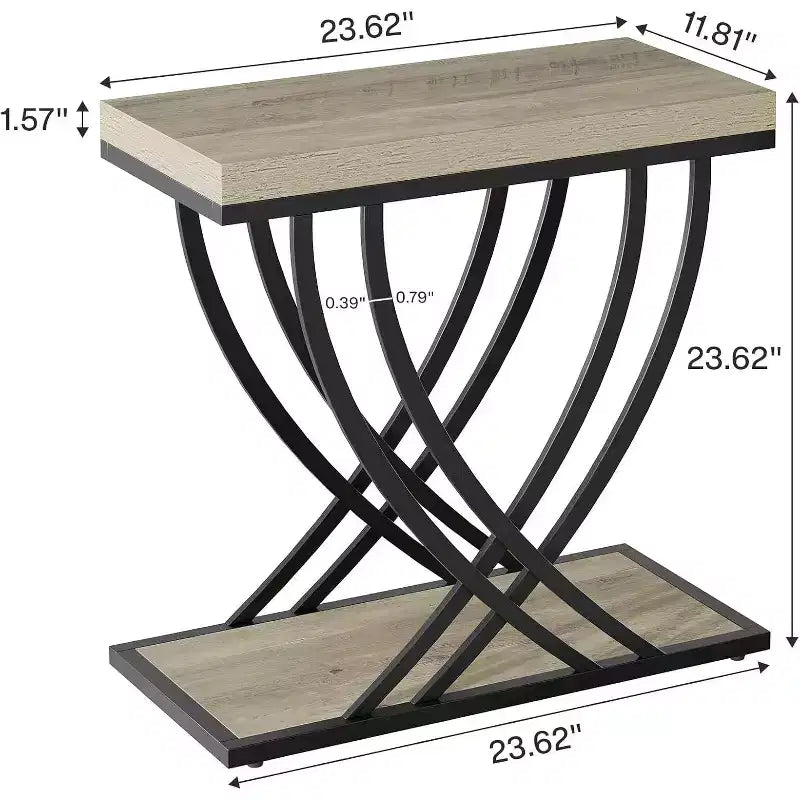 Lantine Side Table, 2-Tier Narrow End Table for Living Room, Industrial Bedside Tables with Metal Frame for Bedroom, Sofa Couch, Small Spaces, Grey