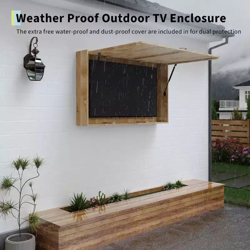 55 in Outdoor TV Enclosure, Solid Wood Weatherproof TV Cover with 4D Adjustable Mount & Fold-Up Door (Fits 44-55 in TVs)
