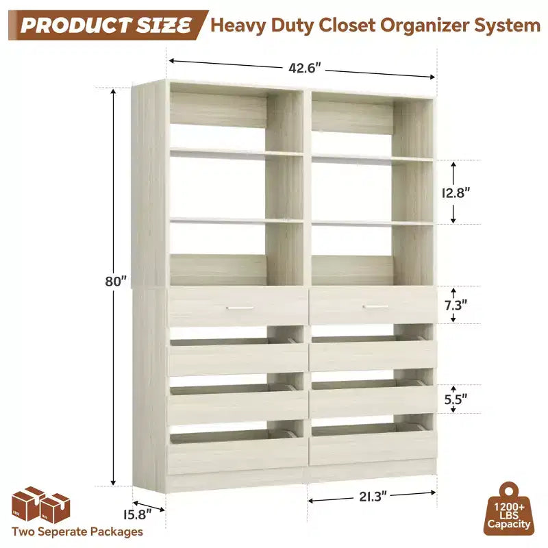 Closet Organizer System with Wood Drawers and Shelves