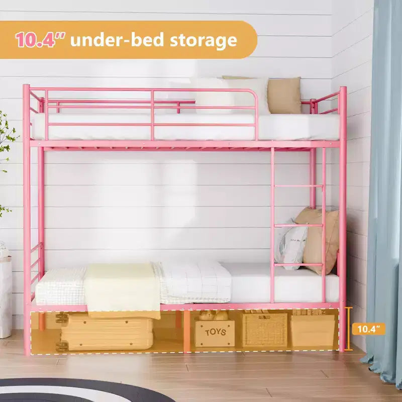 Karl Home Twin Over Twin Steel Bunk Bed Frame Ladder Bedroom Dorm Room for Kids Adult Children