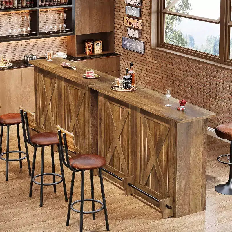 Lantine 63-Inch Bar Table, 2-Tier Bar Cabinet Height Pub Table with Footrest for Home Kitchen, Bistro, Dining Room, Living Room, Brown
