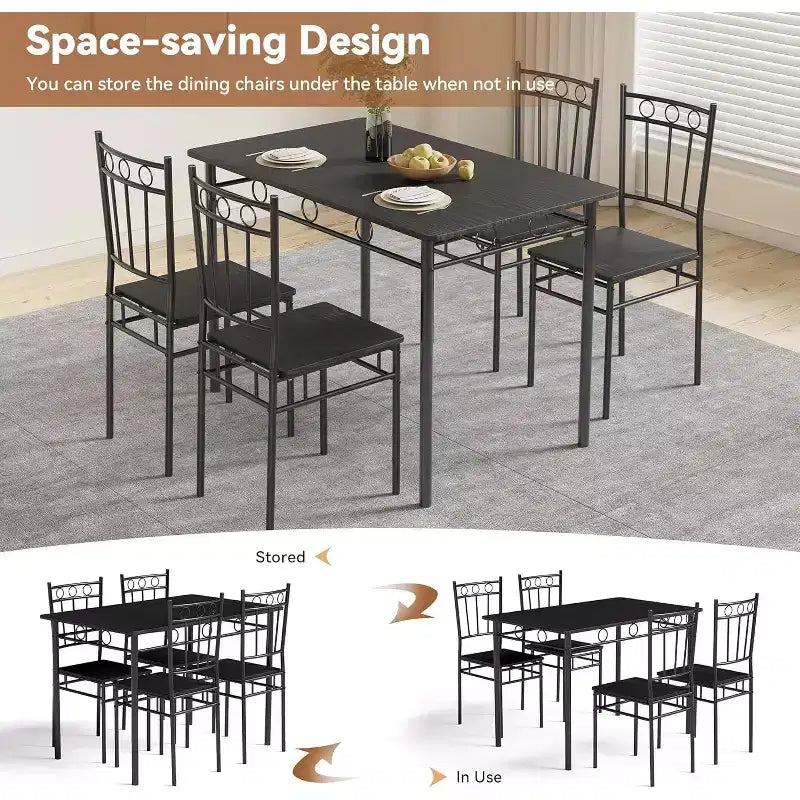 Dyonery Rectangular Dining Table Set for 4,5-Piece Kitchen Table and 4 Chairs,Dining Room Table Set,Space-Saving Kitchen Table Set for Small Space