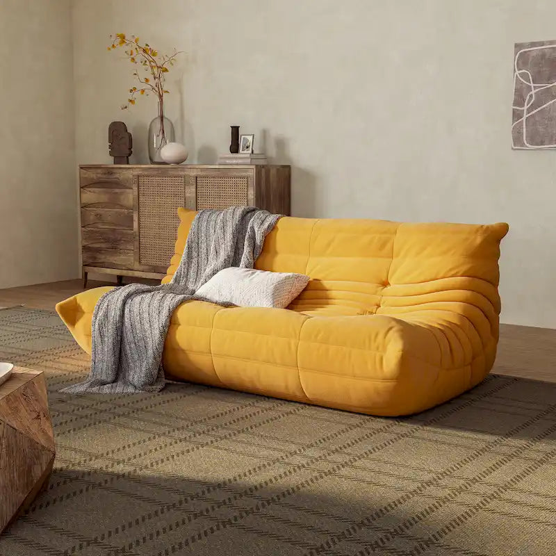 3 Seat Suede Fabric Lounge Floor Couch Lazy Sofa for Living Room
