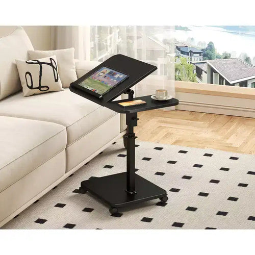 1 Set c-Shaped Side Table, Height Adjustable Overbed Bedside Table with Wheels, Multi-Purpose Sofa Table & Laptop Desk for Small Spaces