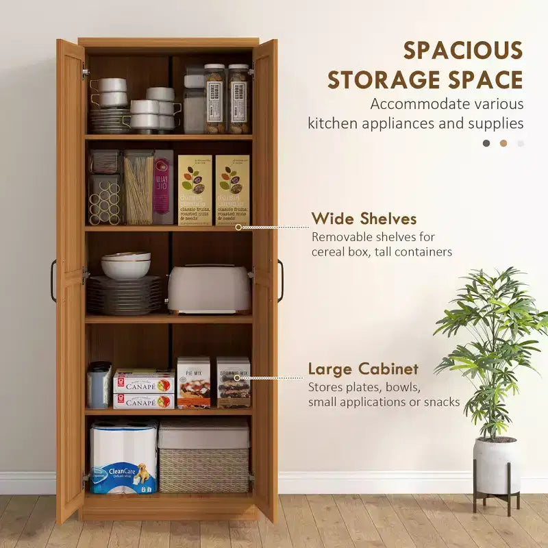 63 2-Door Kitchen Pantry, Freestanding Storage Cabinet with 5-tier Shelving and 2 Adjustable Shelves for Dining Room