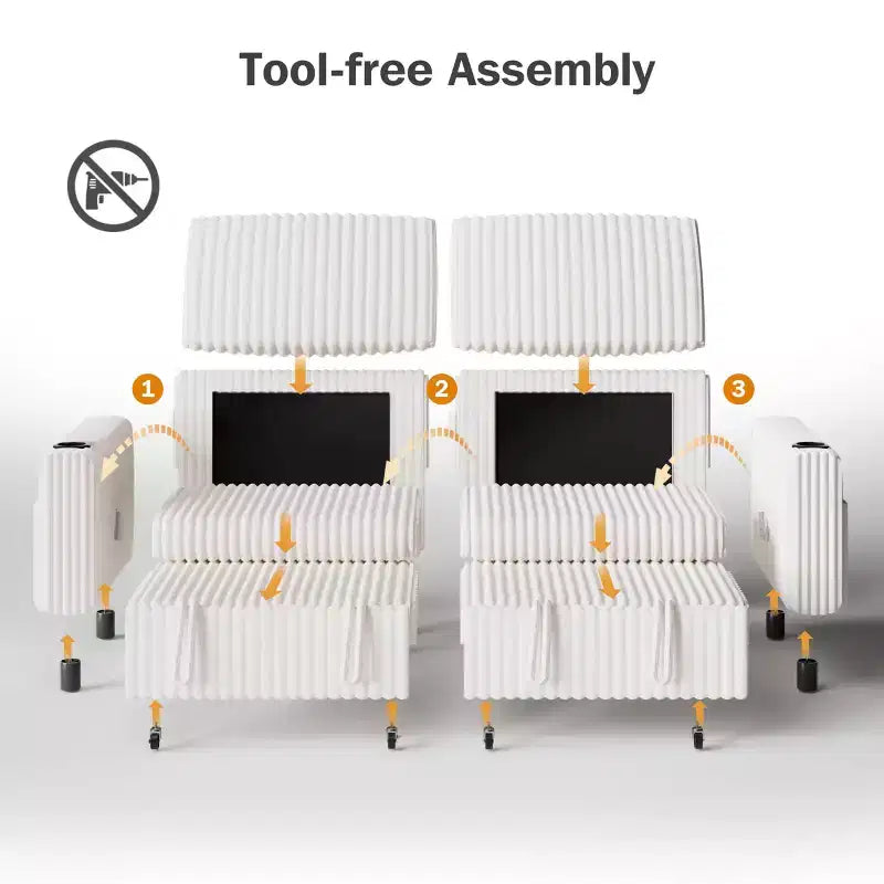 Dyonery 91 Sectional Sleeper Sofa Bed with Pull Out Bed,Reclining Backrest/Two Pull Out Beds/USB Ports/Cup Holders, Plush Corduroy