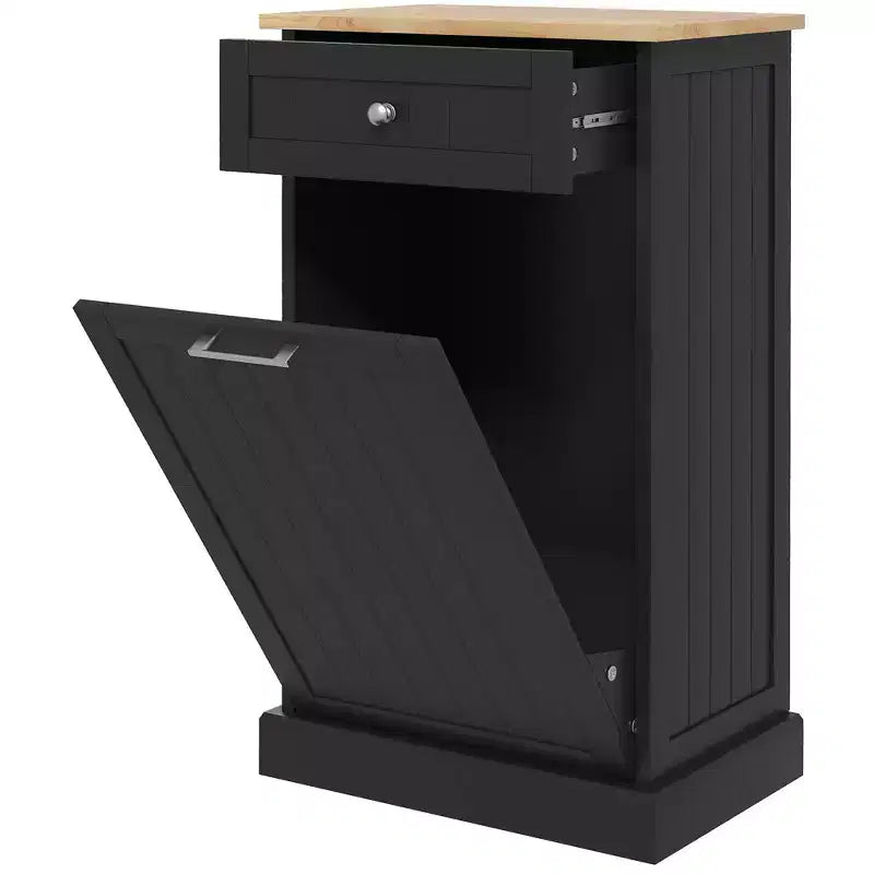 HOMCOM Kitchen Tilt Out Trash Bin Cabinet Free Standing Recycling Cabinet Trash Can Holder With Drawer