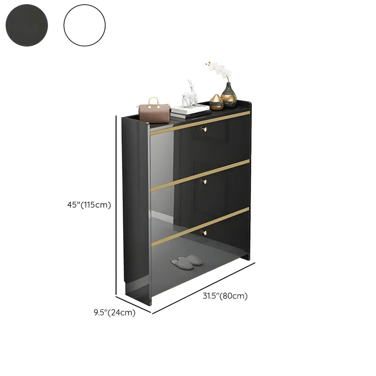 Entryway Glam Black Shoe Storage with Adjustable Shelves