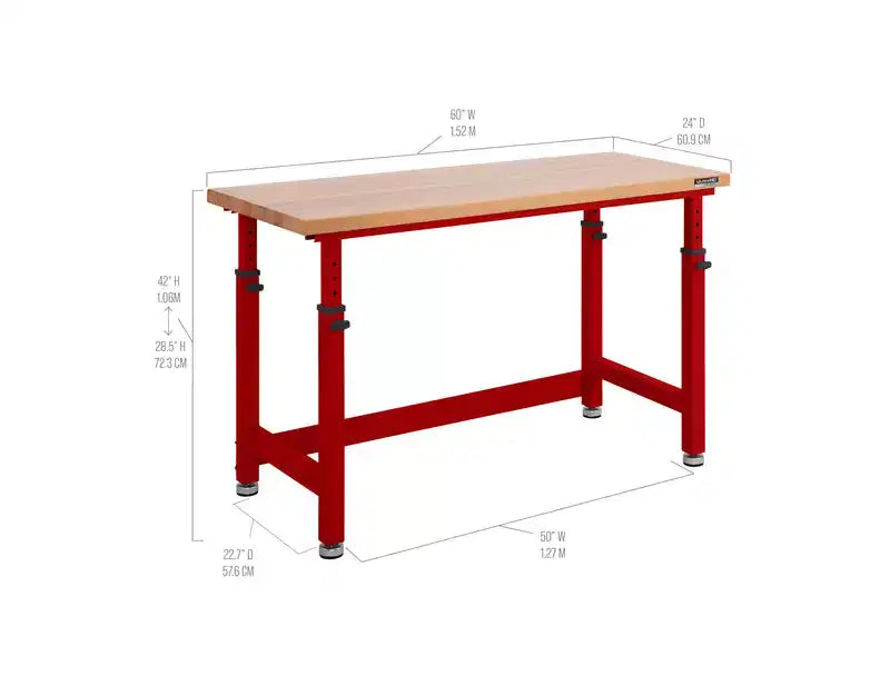 Heavy Duty 60 Adjustable Height Workbench Table with Wood Top