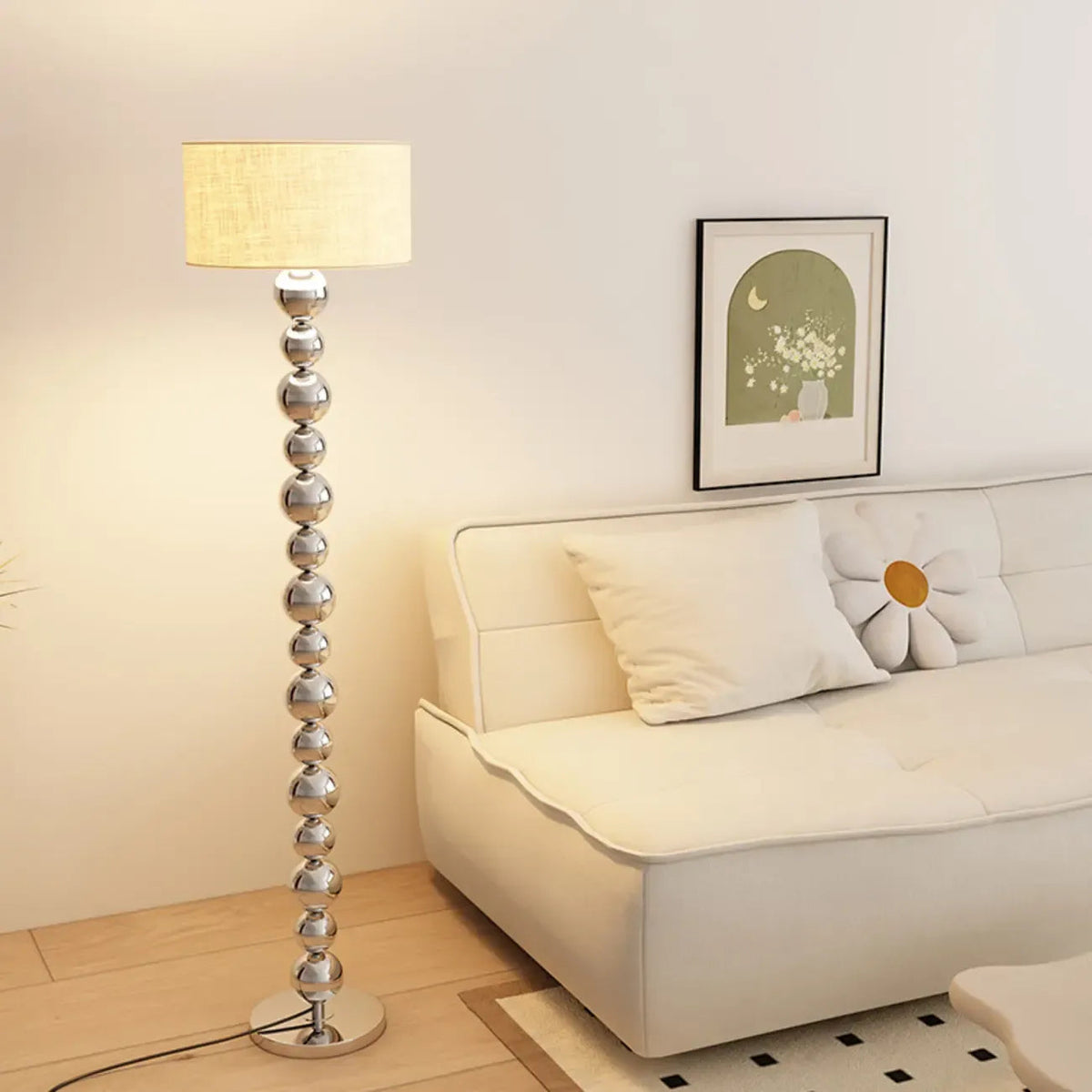 Decorative Modern Stacked Ball Floor Lamp with Fabric Shade
