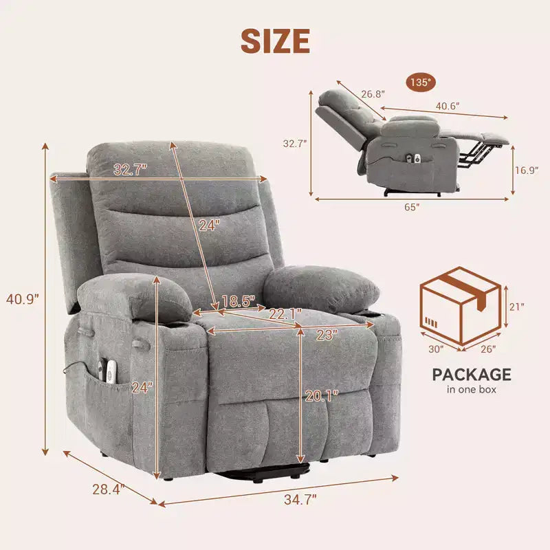 Lift Recliner Chair with Massage & Heat, Oversized Power Recliners, Home Theater Seat with 2 Cup Holders Side, Glider Reclining Single Sofa Chair