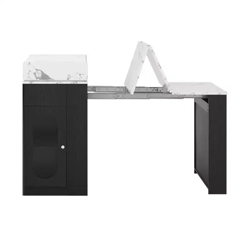 Whisen Extendable Dining Table, Mobile Rolling Island Table with 3 Removable Middle Leaves, Storage Cabinet