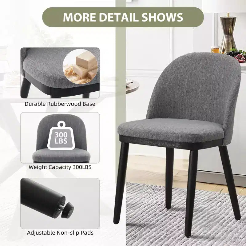 Dining Chairs Set of 4/6, Upholstered Kitchen Dining Room Chair, Linen Fabric Farmhouse Dinner Chair with Leveling Feet for Dining Room, Living Room