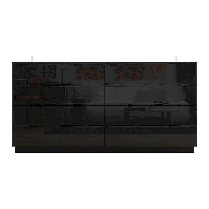63 High Gloss Dresser With Light Chest w/8 Drawers&Spacious Tabletop