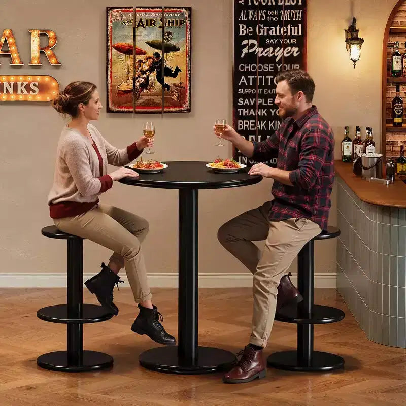 Ensemble table de bar ronde Lantine de 99,06 cm de haut, table de bistrot moderne noire avec 2 tabourets de bar pour cuisine, salon, appartement