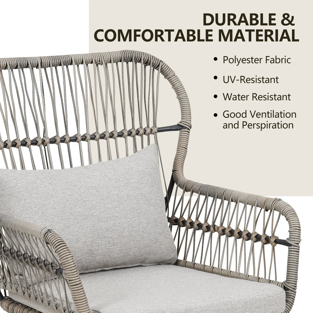 3 Piece Outdoor Wicker Conversation Bistro Set, All-Weather Rattan Furniture Patio Chairs Set with Cushions