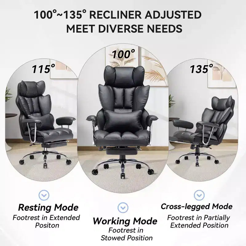 Efomao Ergonomic Desk Office Chair 400LBS, Big and Tall PU Leather Computer Chair, Executive Desk Chair with Footrest and Lumbar Support